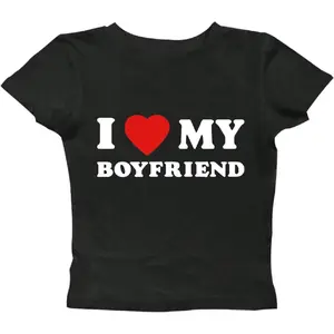 [Halloween cotton T-shirt] I Love My Boyfriend Cropped T-Shirt I Heart My Boyfriend y2-k Crop Top