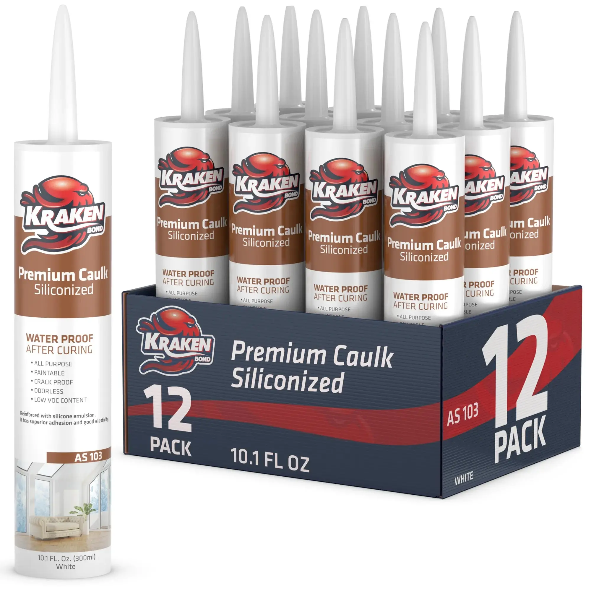 Premium Siliconized Caulk Sealant 10.1 fl oz, White – Bulk Packs (12/24/48 & Pallet)