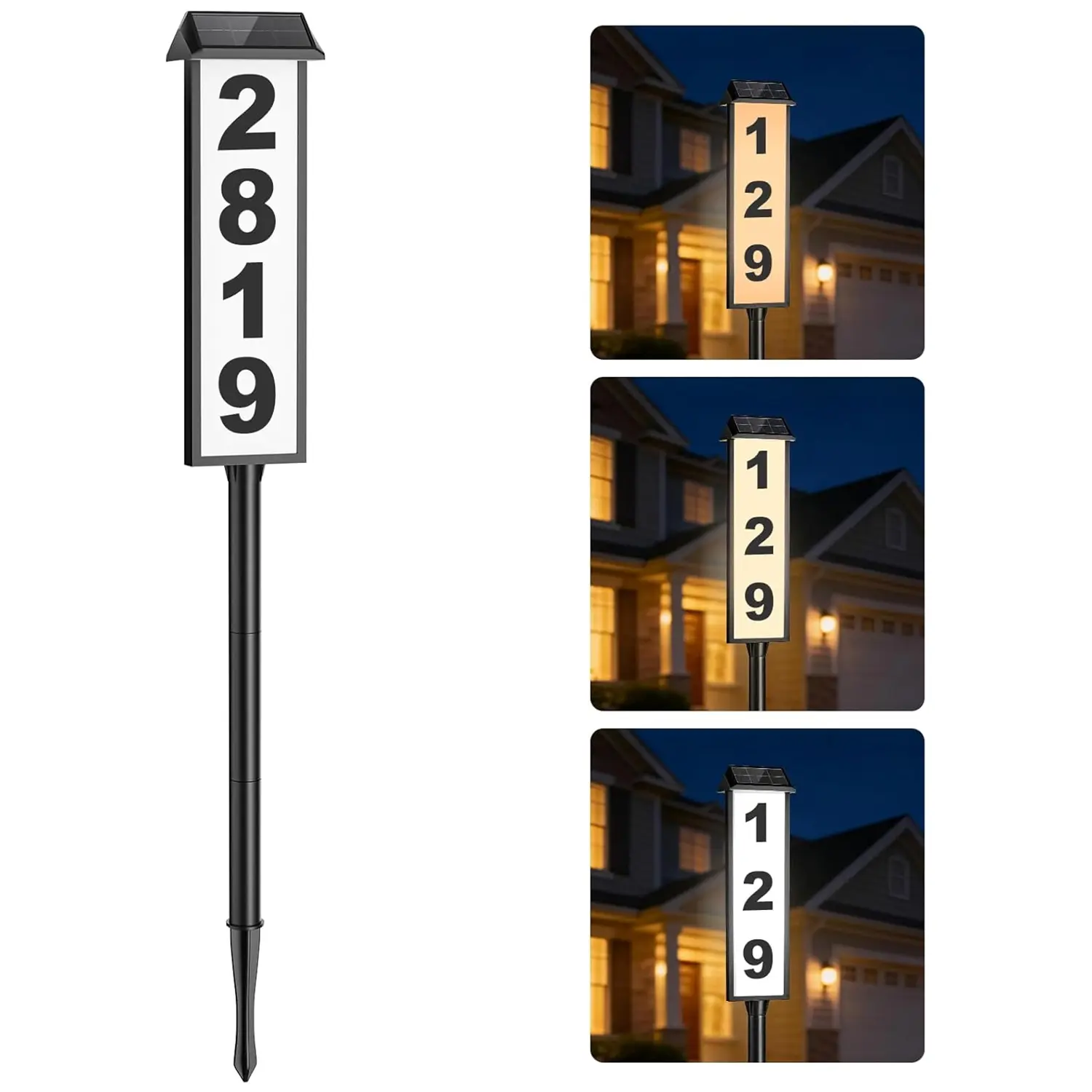 MATULSA Solar-Powered Address Sign - Outdoor Waterproof LED House Number Plaque, Rectangular Solar Gadget with 3-Color Illuminated Photovoltaic Light, Stake/Ground-Mounted Decorative Lamp or Wall Mount (Includes Stake) for Home House Decor & Curb Appeal,,