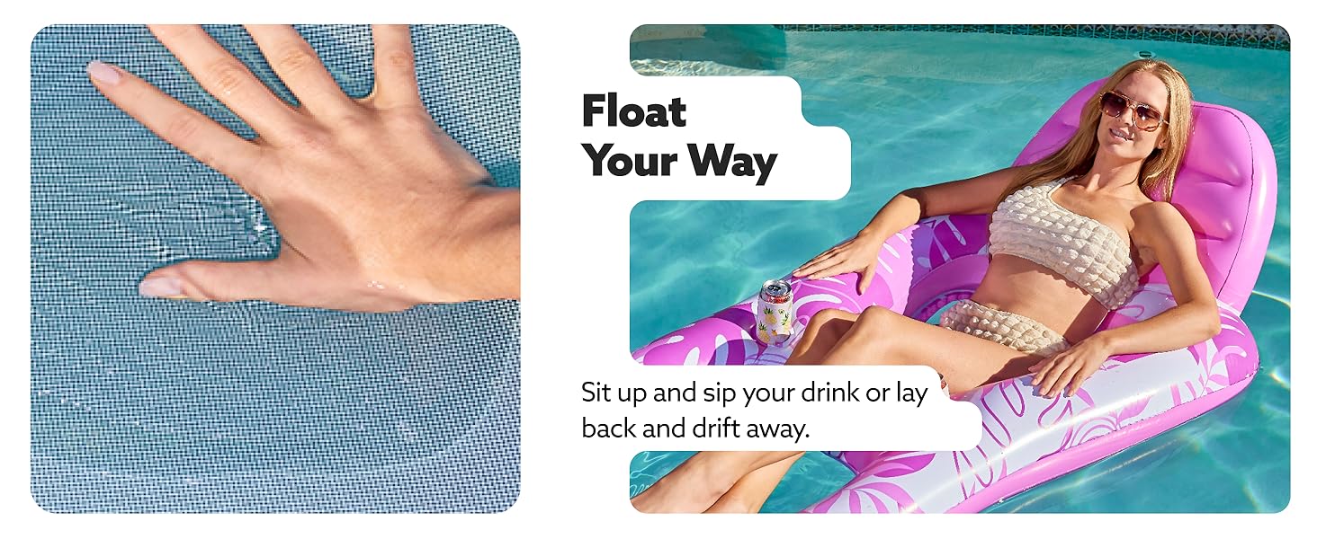 Inflatable Pool Floats Lounger Adult, Pool Float Lounge Raft Floaties Water Floating Recliner Chair with Cup Holders Foot Rest Swimming Floaty Father's Day Gifts / Electric Air Pump