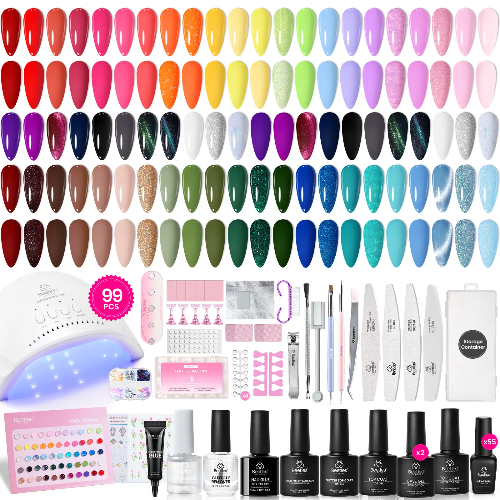 Beetles Gel Nail Polish Kit with U V Light, Gel Polish Set with Base Coat Glossy Matte Glitter Top Coat Gel Polish Glitter Red Green Brown Purple Pink Gifts for Women Girls