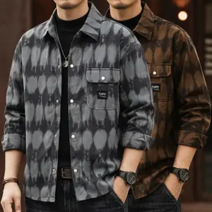 American high-street tie-dye long-sleeve shirt — loose vintage distressed shirt, trendy and versatile casual outerwear