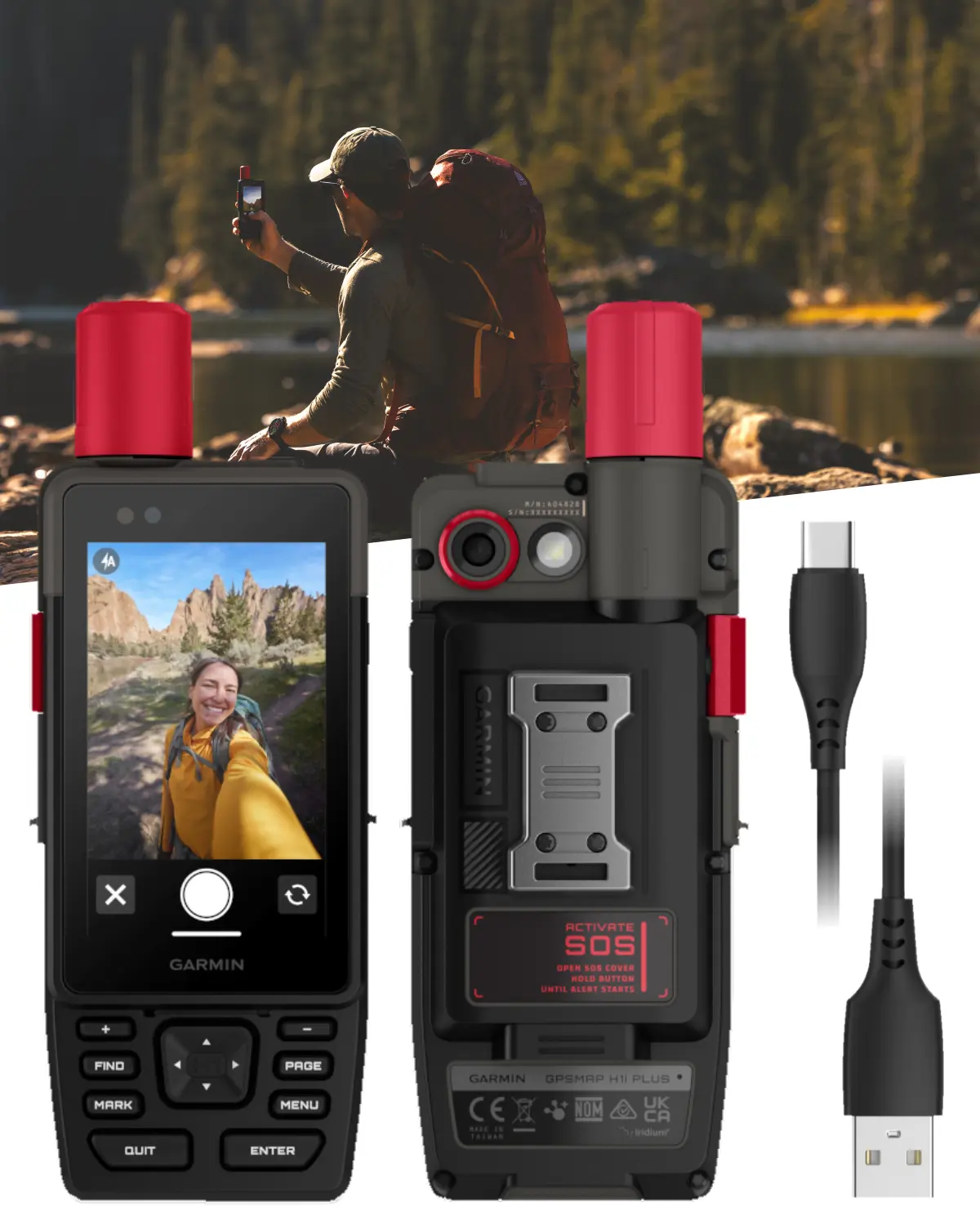 Garmin GPSMAP H1i Plus Premium GPS Handheld Navigator (010-02921-00) - inReach Plus Tech, Camera, Mic, SOS, Messaging | Wearable4U Bundle with Wireless Bluetooth Lithium Ion Power Bank, Carabiner, USB-C Batteries, Manufacturer Warranty, Protection Case