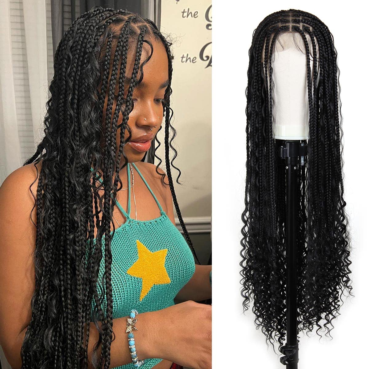 West Kiss Synthetic Wigs 36 Inch Boho Braided 13x6 Lace Front Wigs for Black Women Pre Plucked with Baby Hair