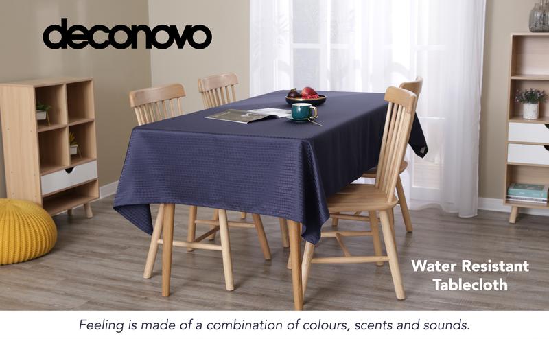 Deconovo Navy Blue Waterproof Jacquard Tablecloth Yarn Dyed Bean Branch Design for Elegant Dining Room Decor