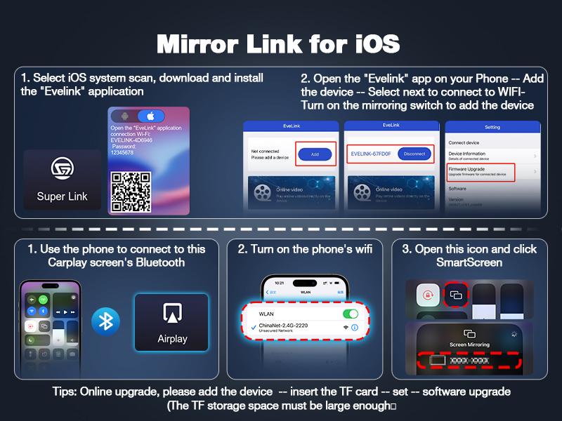 【SpringGlowUp】VOLAM 7-inch Wirelesss CarPlay Screen,supports landscape and portrait display compatible with carplay/Android Auto,supports AUX/Bluetooth/speaker output,suitable for upgrading older car models,in-car audio playback travel navigation