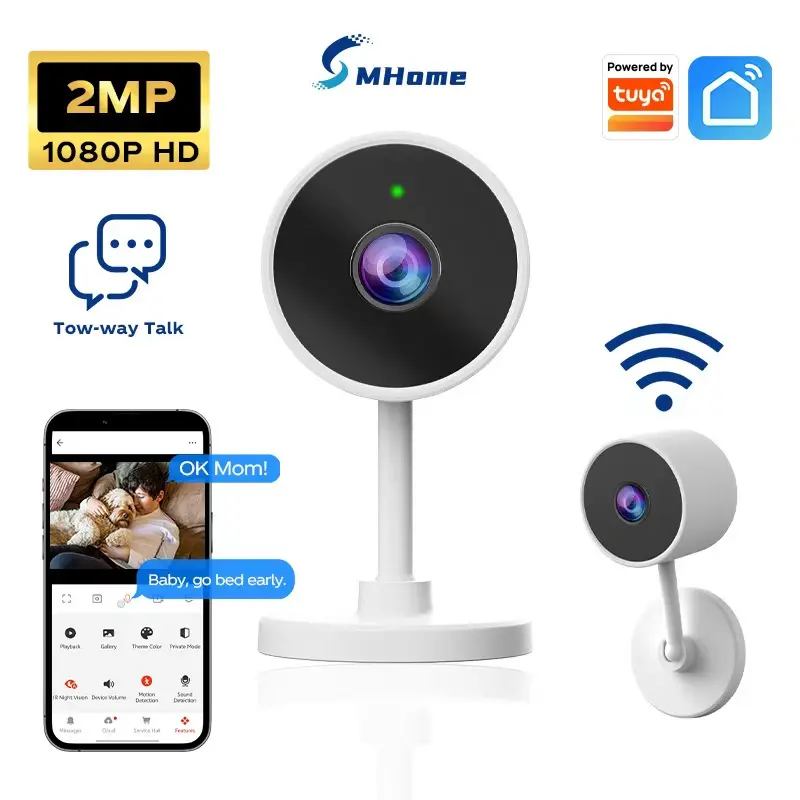 Wireless Tuya Wi-Fi IP Home Security Camera - with 2-Way Talk, Audio & Video Functionality, Nursery Infant Monitor for Parents, Wall Mounting Compatible, Storage Supported