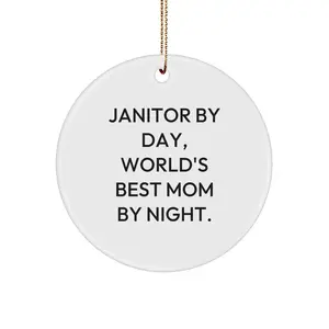 Funny Janitor Gifts from Friends for Women - Christmas Unique Circle Ornament with Janitor By Day World's Best Mom By Night Quote
