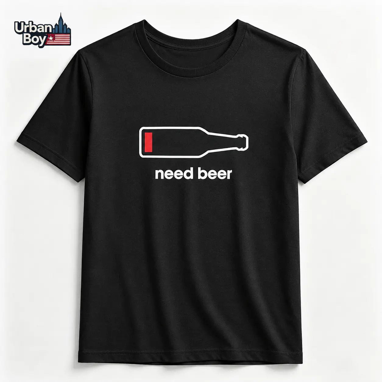 100% Cotton Need Beer Funny Graphic T-Shirt, Empty Bottle Low Battery Meme Crew Neck Short Sleeve Casual Tee for Men and Women