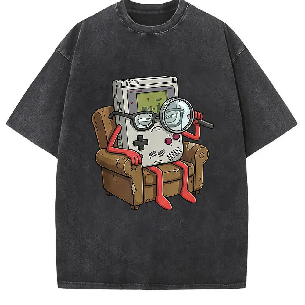 Cool Old Game Boy Detective Shirt Retro Gaming Console Funny Cotton Graphic Tee for Men and Women 100% Cotton Round Neck Short Sleeves Unique Design