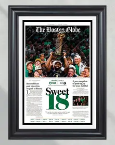 2024 Boston Celtics 'Sweet 18' NBA Champions Unframed Poster, 18th Title Victory Front Page Newspaper, Boston Basketball Pride Wall Art, NBA Championship Commemorative Print, Celtics Fan Cave Decor.