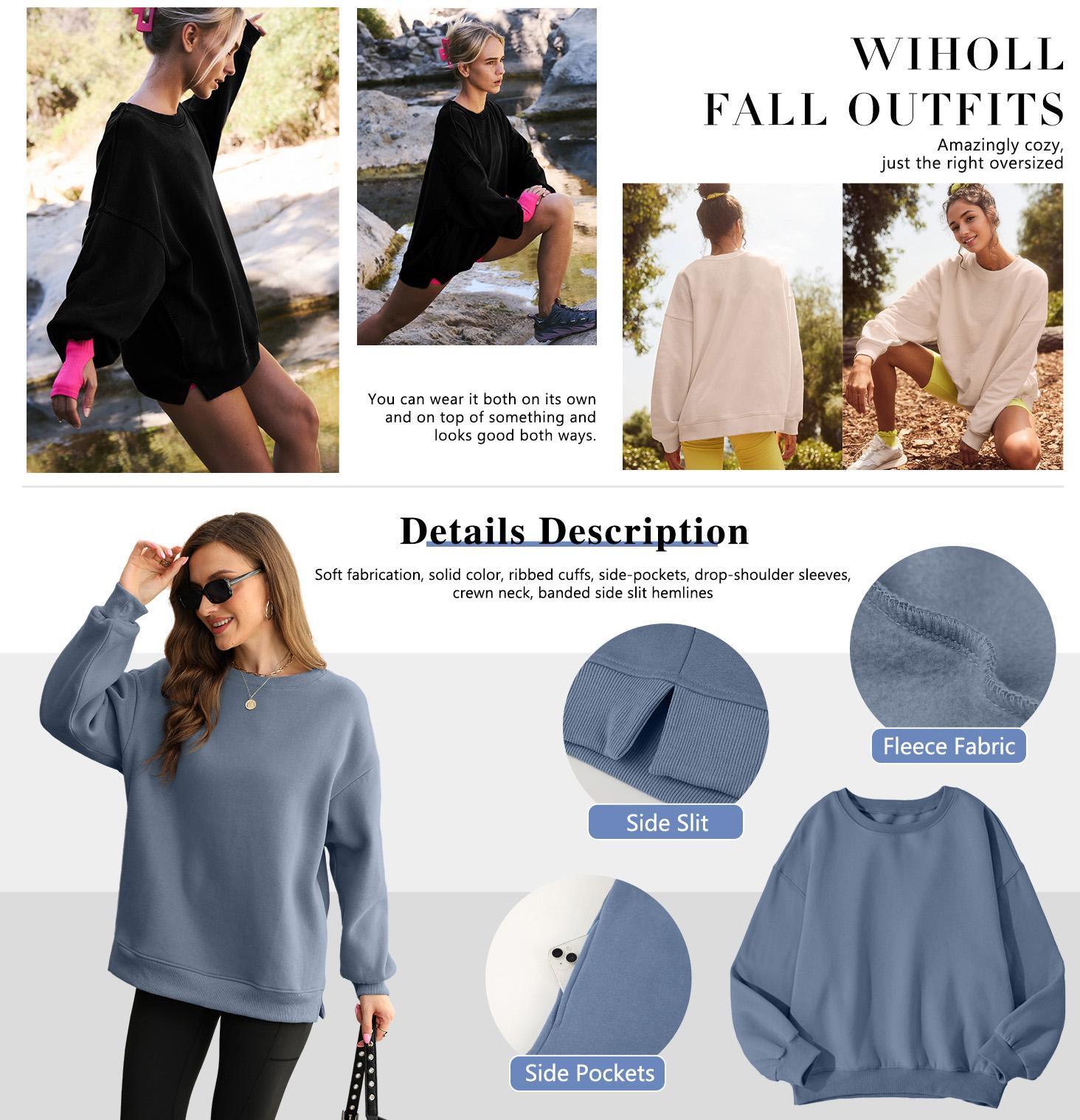 【Flash Sale · Final Stock】WIHOLL Women's Oversized Crewneck Sweatshirt Fleece Pullover Top with Pocket SpringStatements