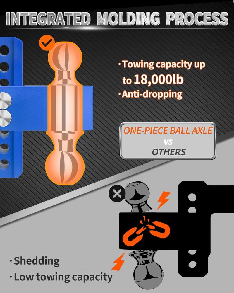 METOWARE Adjustable Trailer Hitch - Aluminum Tow Hitch Fits 2.5-Inch Receiver - Heavy Duty Drop Hitch with 6-Inch Drop/Rise for Truck (18,000 LBS GTW), Double Stainless Steel Locks & Hitch Pin