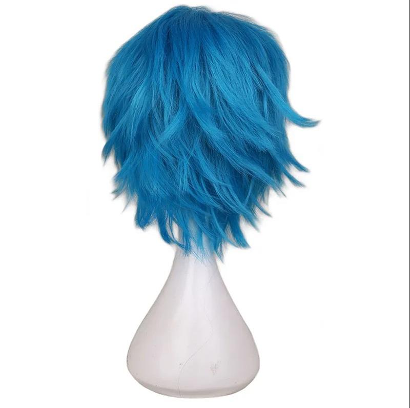 Anime Sally Face mask inspired Wig Blue Short Synthetic Cosplay Wigs Heat Resistance Party Wigs Halloween Party