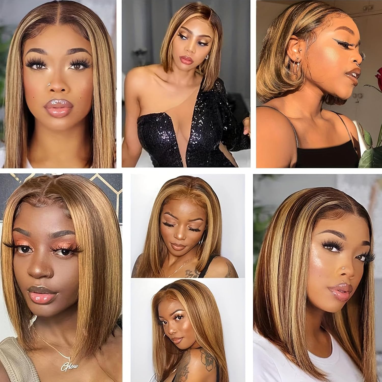 Human Hair Wigs  4/27 Honey Blonde Highlight Ombre Bob Wig Human Hair Highlight Ombre 4x4 HD Lace Front Pre Plucked 180 Density Short Bob Wigs for Women Glueless 10 Inch