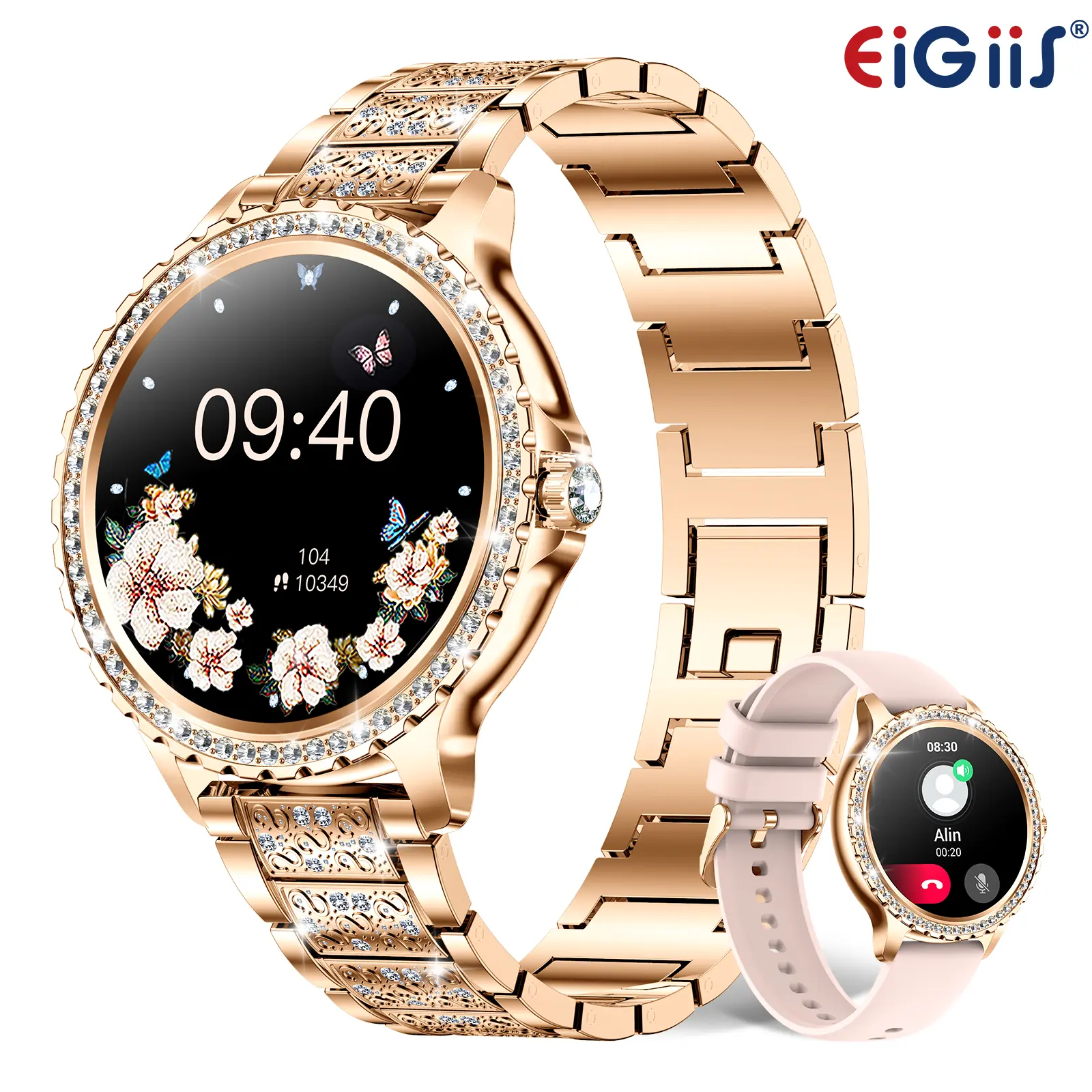 Elegant Diamond Smart Watch for Women with Wireless Call, 1.32'' HD Screen Waterproof Smartwatch for Android iOS, Glamorous Bling Fitness Tracker Jewelry Watch with Heart Rate Sleep Monitor Gift for Wife Girlfriend Mother