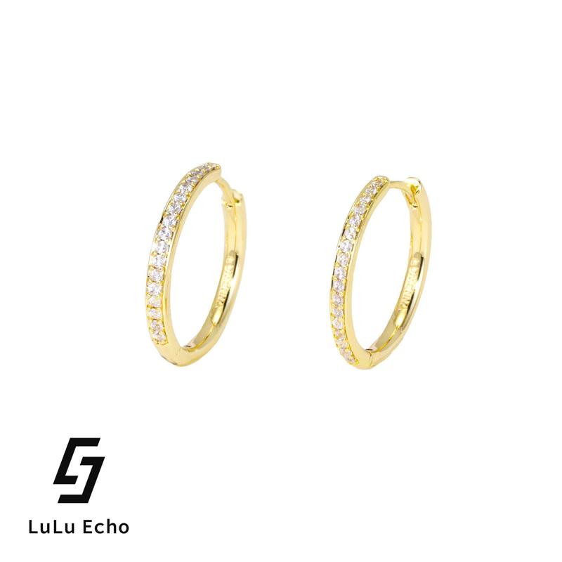 LuLuEcho Bianca 14k Gold Plated on Brass Hoop Earrings with 5A+ Cubic zirconia, 30mm and 20mm Diameter, Hypoallergenic Lead & Nickel Free