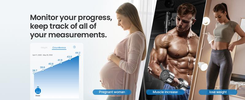 RENPHO Body Measuring Tape, Smart Tape Measure with Bluetooth App, Automatic Retractable Tape, Measuring Waist, Hip, Bust, Arms, 60in/150cm Gym Gift