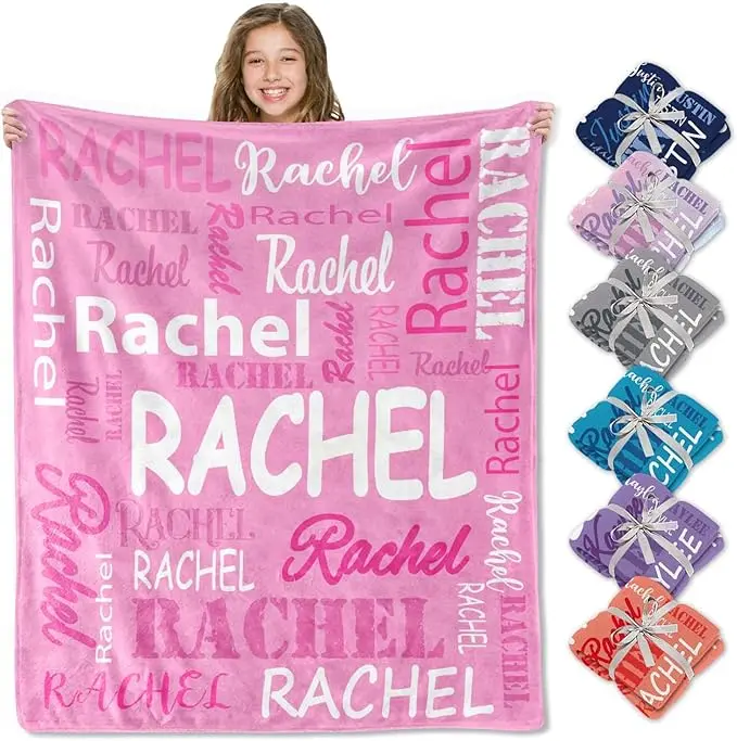 Modern Custom Name Print Soft Flannel Throw Blanket - Wrinkle-Free Personalized Blanket for Kids, Ideal Christmas Birthday Gift (Leave a Message on Your Order)