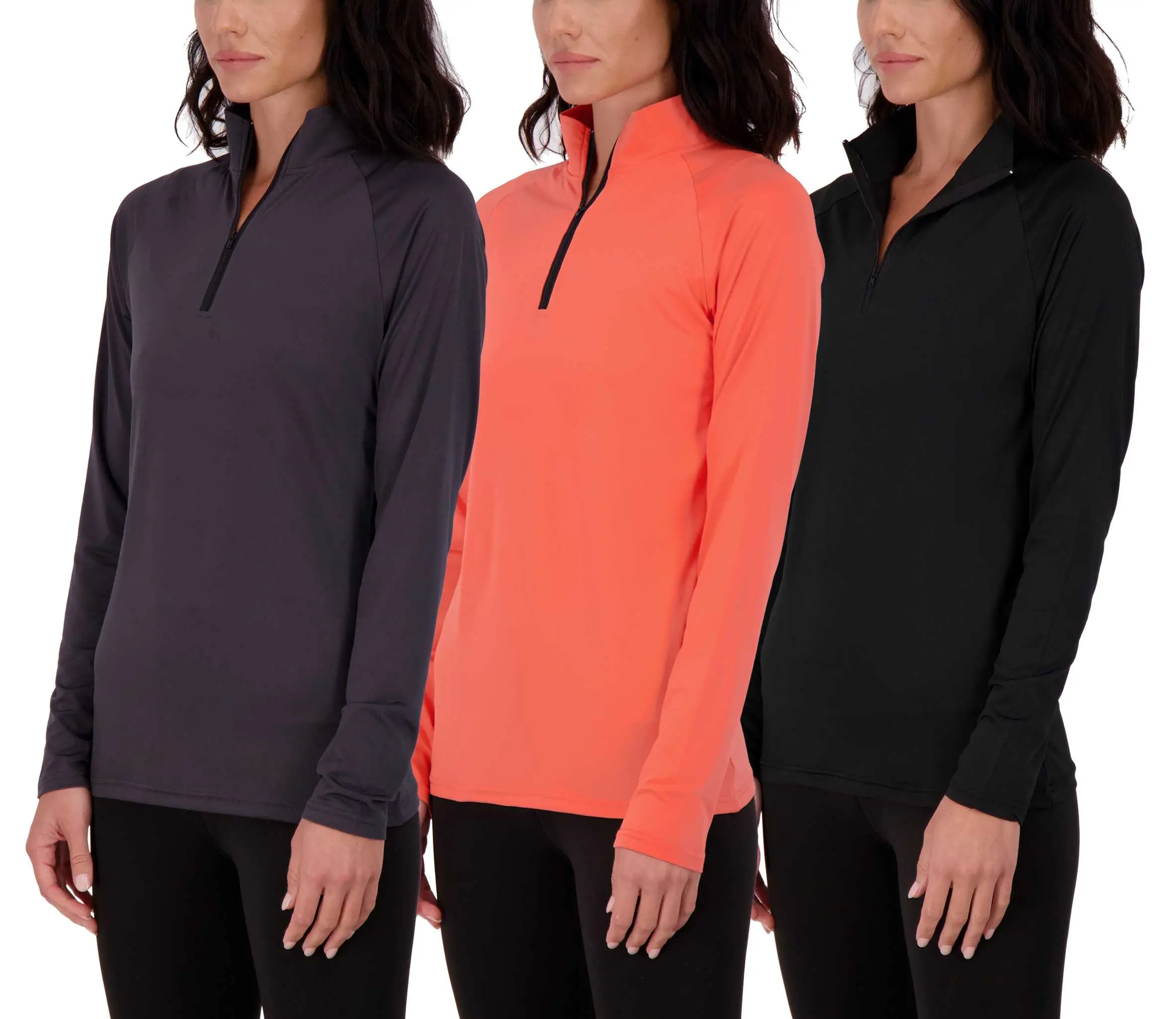Real Essentials 3 Pack: Womens Dry-Fit Long Sleeve Quarter Zip & Full Zip Up Hoodie Workout Jacket (Available in Plus)