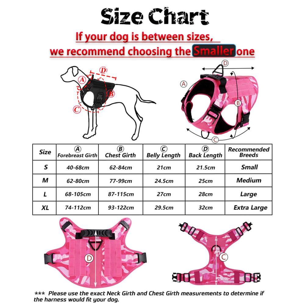 Pink Camo Tactical Dog Harness for Small Medium Large Dogs No Pull Adjustable K9 Working Training Easy Control Pet Vest Military Service Harnesses