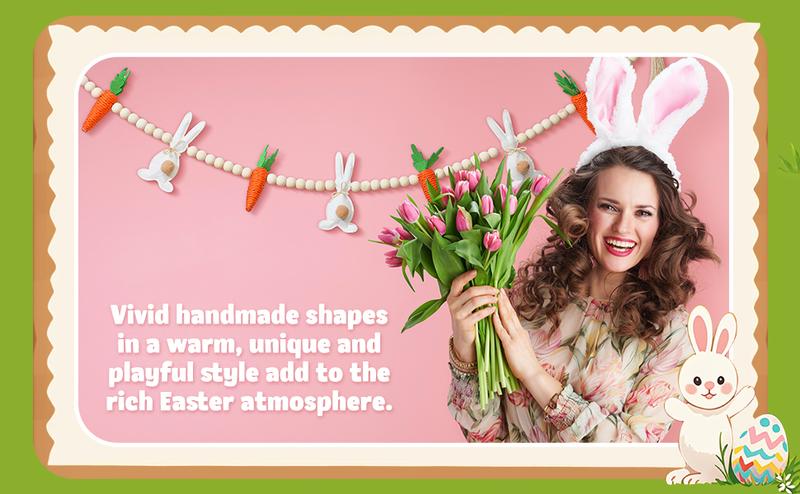 Easter Bunny Garland Banner with Wood Beads for Easter Decor, Rustic Rabbits Hanging Garland for Mantle Fireplace Shelf Wall Display Spring Home Decor, Shamrock Garland for St. Patrick's Day Luck Of The Irish Green Decor, Indoor Party Supplies & Gifts