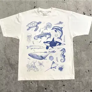 Ocean Animals Graphic T Shirt, Vintage Marine Life Shirt, Whale Dolphin Turtle Ocean Tee, Sea Animal Nature Lover Gift