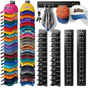 4 Pack Hat Organizer for Baseball Caps, Detachable DIY Hat Rack on Wall Hold up to 44 Hats, Cap Organizer Hat Holder for Wall with Strong Adhesive and Nail for Wall Closet Door Bedroom, Wall-Mounted Hat Hangers for Men Black and White Hat hooks for Caps