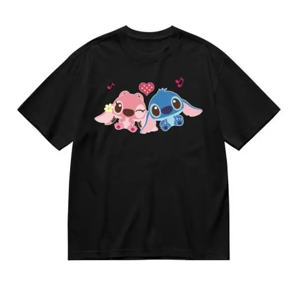 Women's Disney Lilo & Stitch Couple Matching Short-Sleeve Graphic T-Shirts, Womenswear Tops Lover Outfit Set