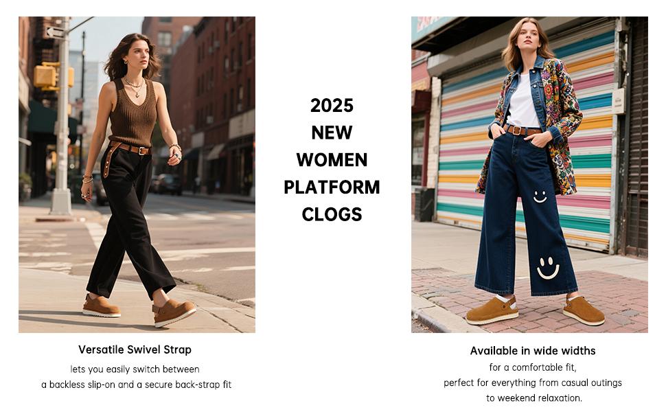 EVELLYHOOTD Women's Fashion 2-in-1 Suede Clogs with  Backstrap Non-slip  TPR Sole Adjustable Strap Casual  Comfort Footbed Slippers Mules Walking Shoes Gym Shoes for Daily Wear