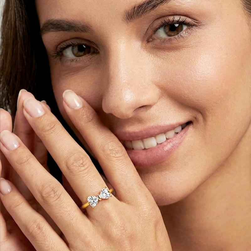 Delzzad 1.6ct Classic Heart Cut Ring Angelic Bow Ring D Color VVS Synthetic Moissanite Ring Jewelry S925 Perfect Birthday Engagement Wedding Anniversary Christmas Valentine's Day Gift
