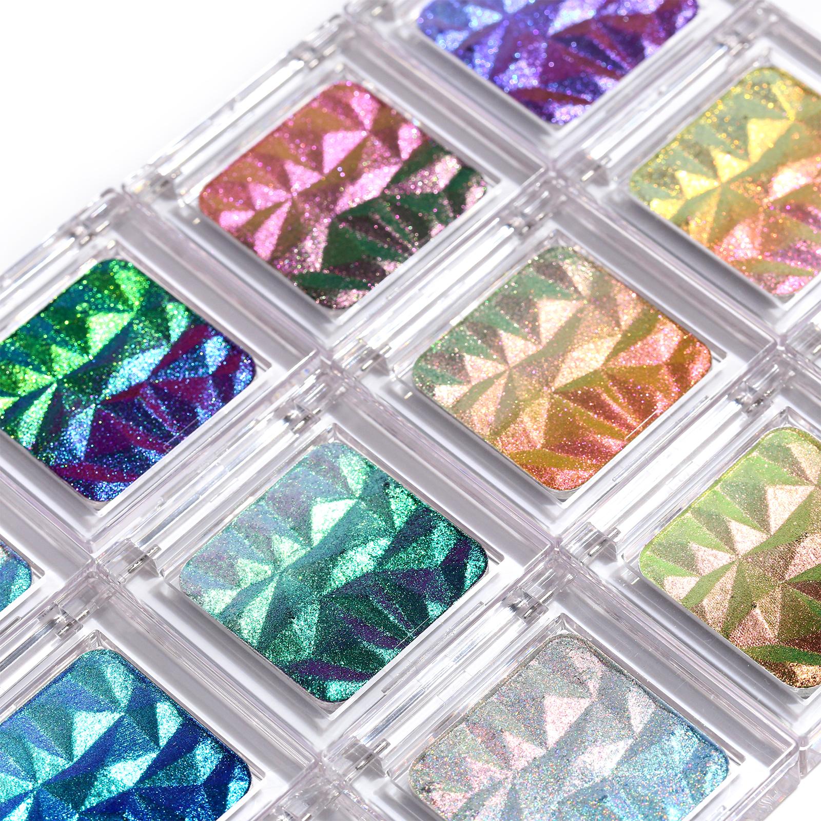 Diamond-patterned Chameleon Eyeshadow，Multichrome Face Highlighter Palette ,Multi-use, Long Lasting, High Pigment, Metallic Glitter Sparkling Eyeshadow Eyes Makeup Highlighter Radiance,Makeup Beginner Eyeshadow