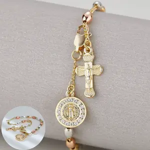14k gold-plated bracelet with St. Benedict rose-shaped gemstone, suitable for everyday wear, as a gift, or for parties