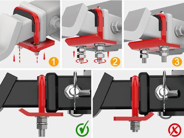 Nilight Trailer Hitch Tightener for 2 Inch Trailers Hitches Mount Anti Rattle Heavy Duty Steel with Rubber Cover Red U Bolt Glossy Coating Plate Electrophoresis Anti-Rust Triple Protective