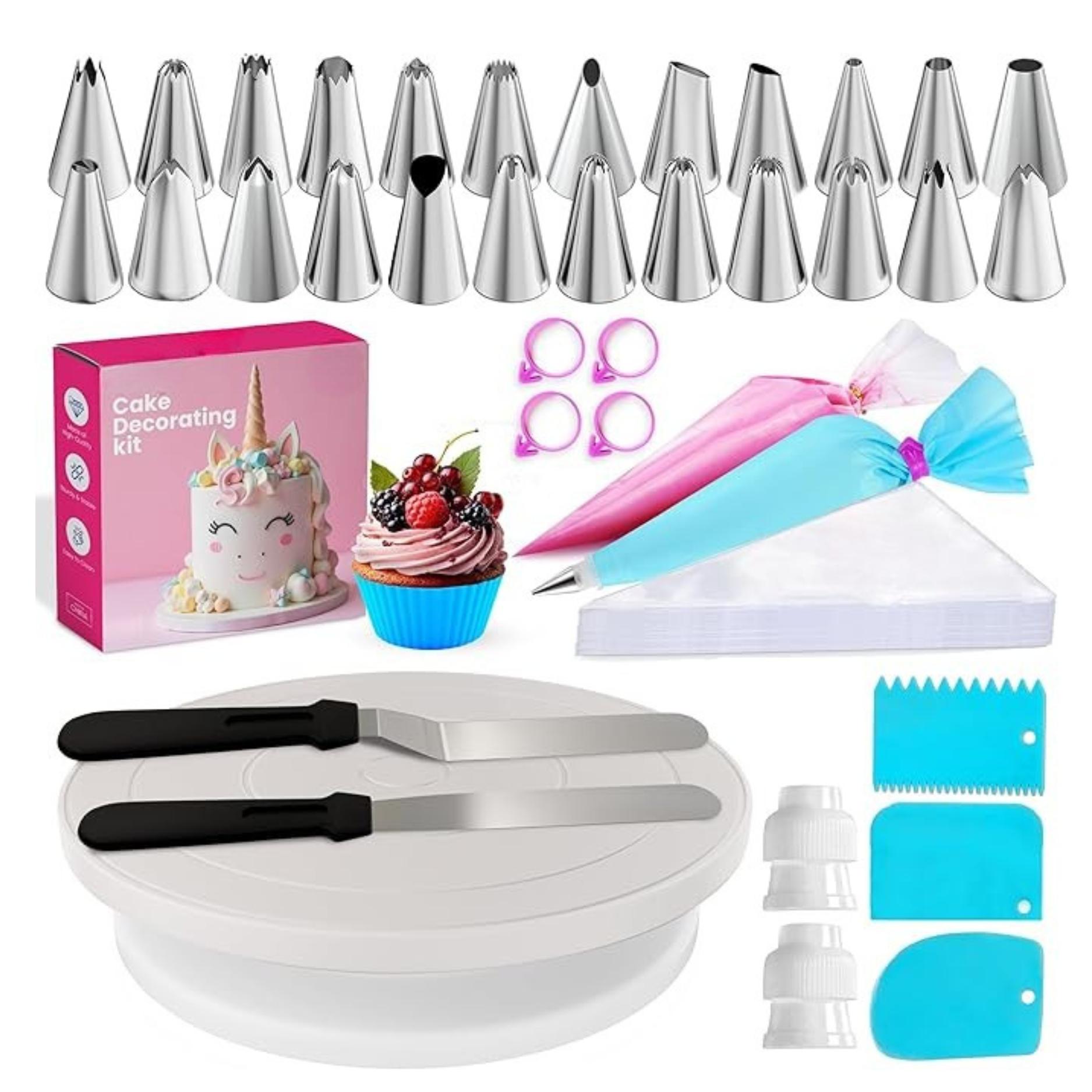 94 pcs Cake Decorating Kit Cake Turntable,Disposable+Reusable Piping Bags and Tips Set, Icing Piping Tips,Spatulas,Icing Comb Scraper,Cake Liner