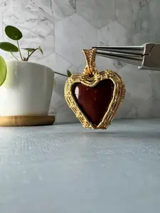 Red Jasper Heart Pendant Necklace – Gold Wire Wrapped Stone, Handmade Crystal Jewelry, Grounding Gemstone Gift for Her