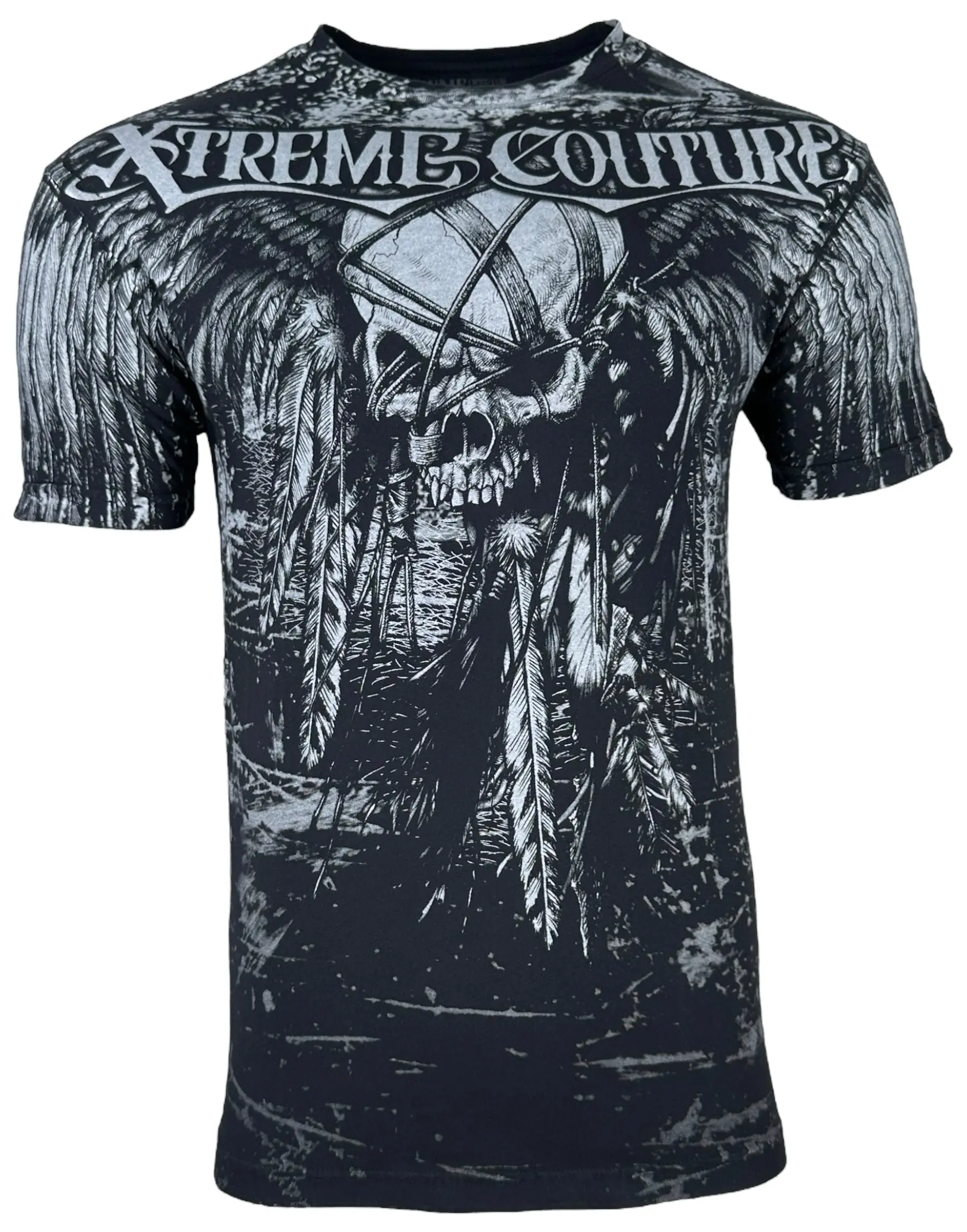 Xtreme Couture by Affliction Men's Fitted Cut Printed Front Gothic Biker Tshirt - Short-Sleeve, Round Neck, Casual Tops, Justice, Cotton, Graphic, Justice / X797, Refer To Sizing Chart, X Type