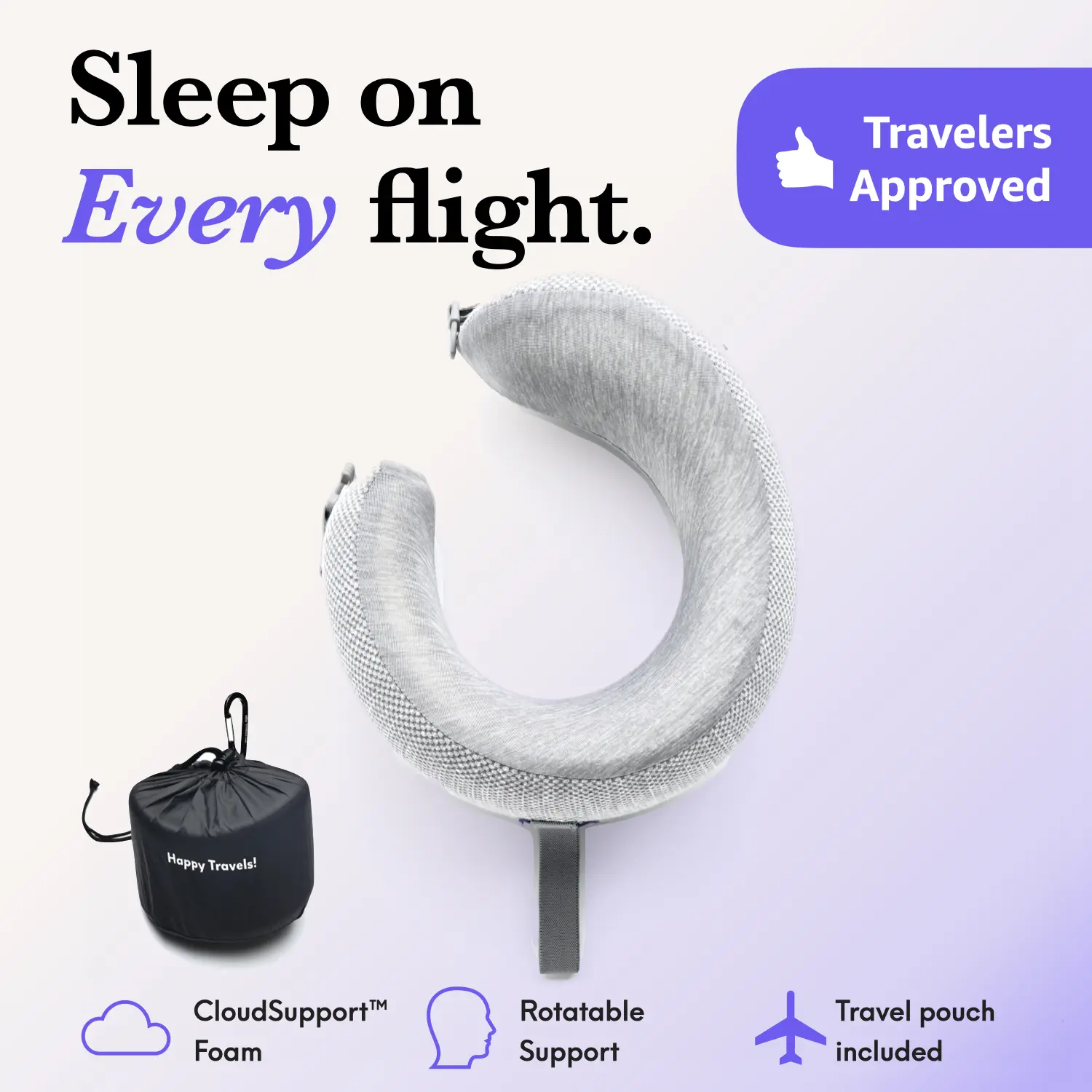Cushion Lab Cloud Cradle Travel Pillow - Soft Memory Foam, Adjustable Size, CloudSupport Wrap-Around Comfort for Plane-Car Trips, In-Flight Use