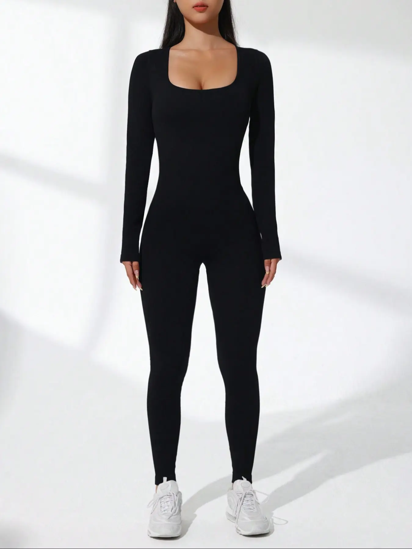 Women's Seamless Yoga Jumpsuit, Ribbed Square Neck Fitness, Butt Lifting Slim Fit Sexy One-Piece, Fall & Winter Workout Wear, Workout Jumpsuits, Sporty Comfy Jumpsuit, Tight Fitting Jumpsuit, Sports Jumpsuit