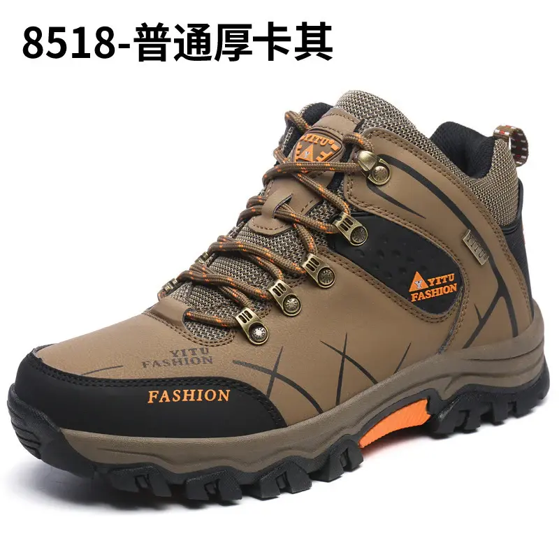 Outdoor Hiking Shoes Cross-Border Large Size Men's High-Top Hiking Shoes Solid Color Lace-Up Thick-Soled Shoes Cross-Country Running Shoes Aliexpress