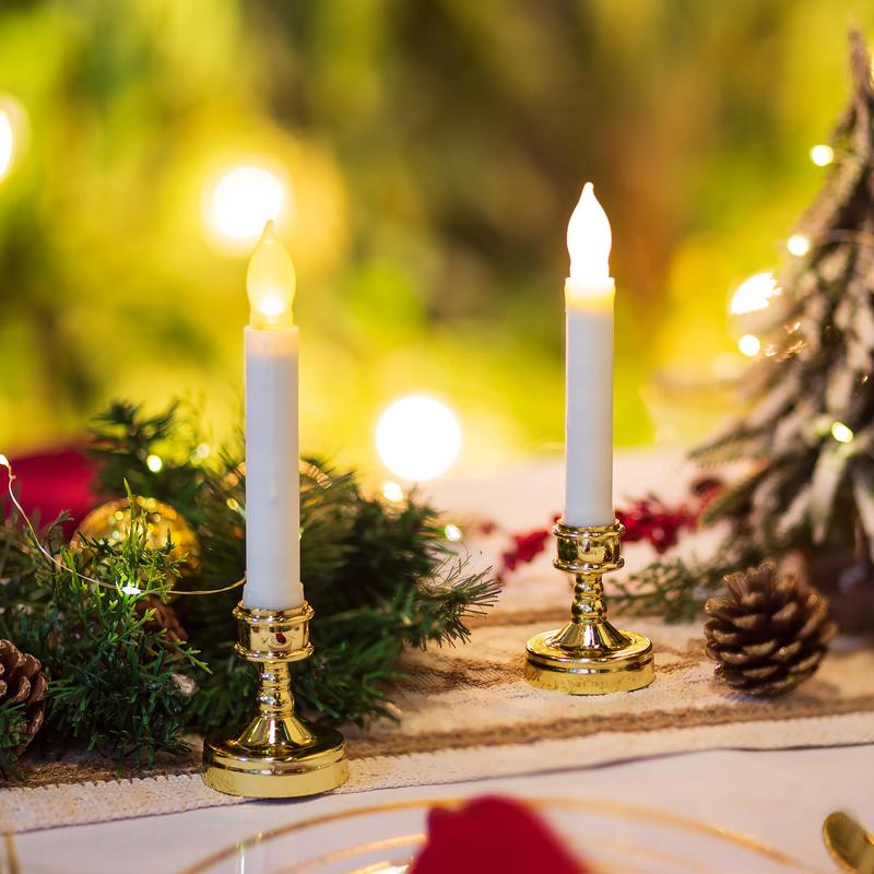 Christmas Window Candles Remote - Battery Operated LED Flameless Taper with Suction Cup Flickering Electric Candlestick Lights Gold Decoration