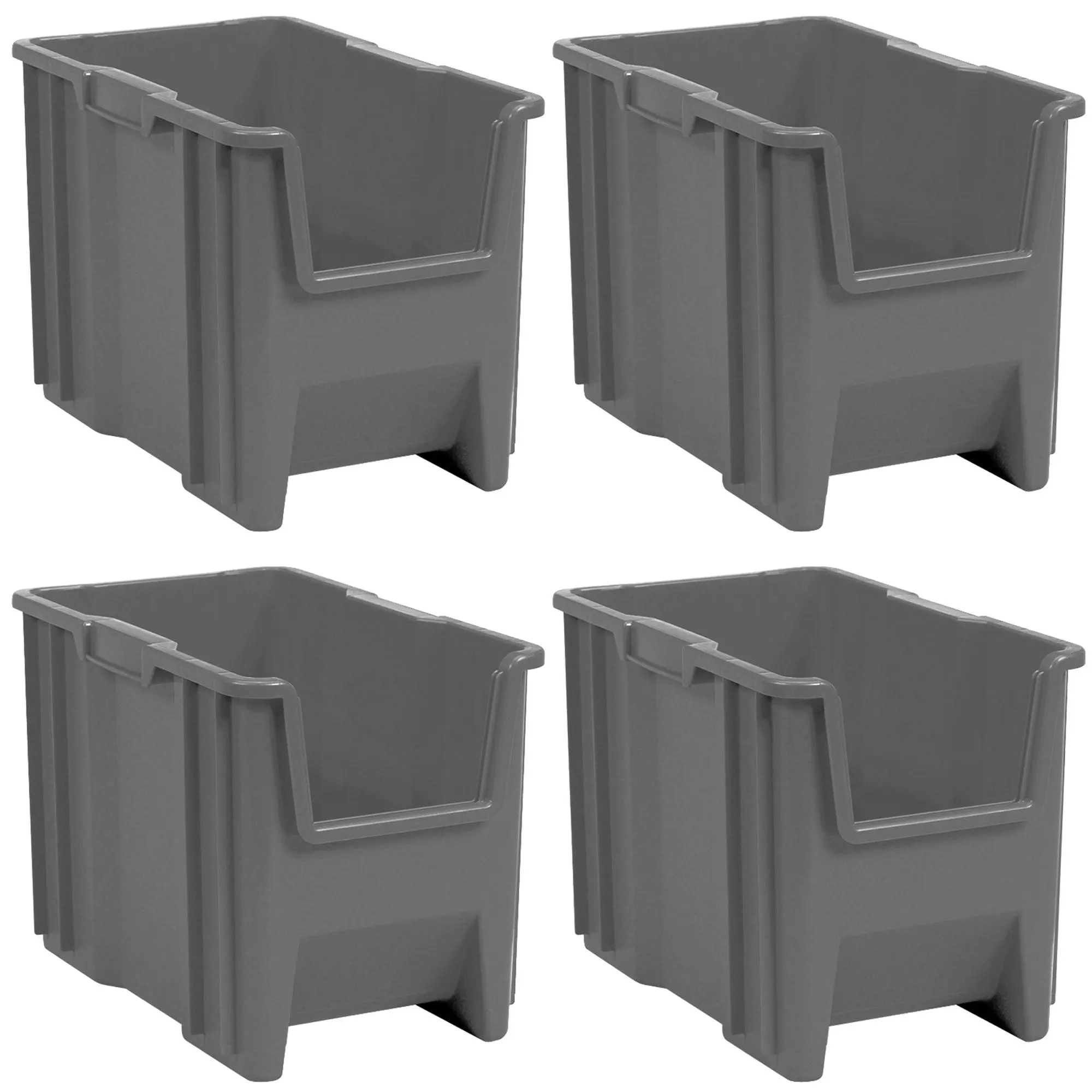 Akro-Mils Stak-N-Store Stackable Storage Bin, Open Front Organizer, Gray, 4 Pack