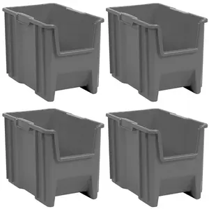 Akro-Mils Stak-N-Store Stackable Storage Bin, Open Front Organizer, Gray, 4 Pack