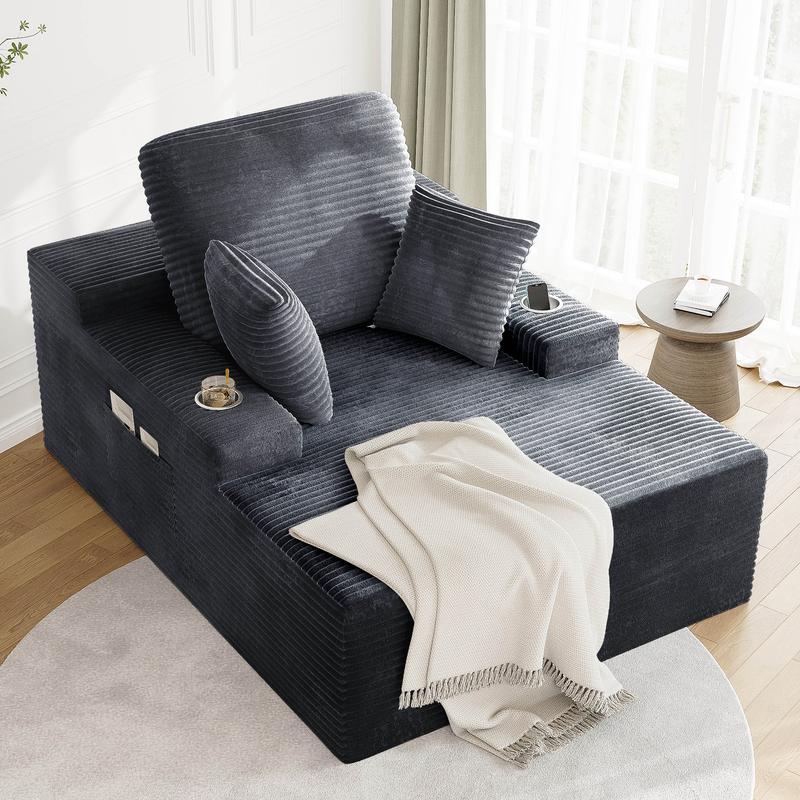 LIKIMIO 49" Oversized Chaise Lounge Sofa Bed with 2 Cup Holders & Storage Pocket - Plush Corduroy Upholstered, No Assembly Cloud Couch for Living Room, Bedroom, or Reading Nook LIKIMIO 49" Oversized Chaise Lounge Sofa Bed with 2 Cup Holders & Storage Pocket - Plush Corduroy Upholstered, No Assembly Cloud Couch for Living Room, Bedroom, or Reading Nook