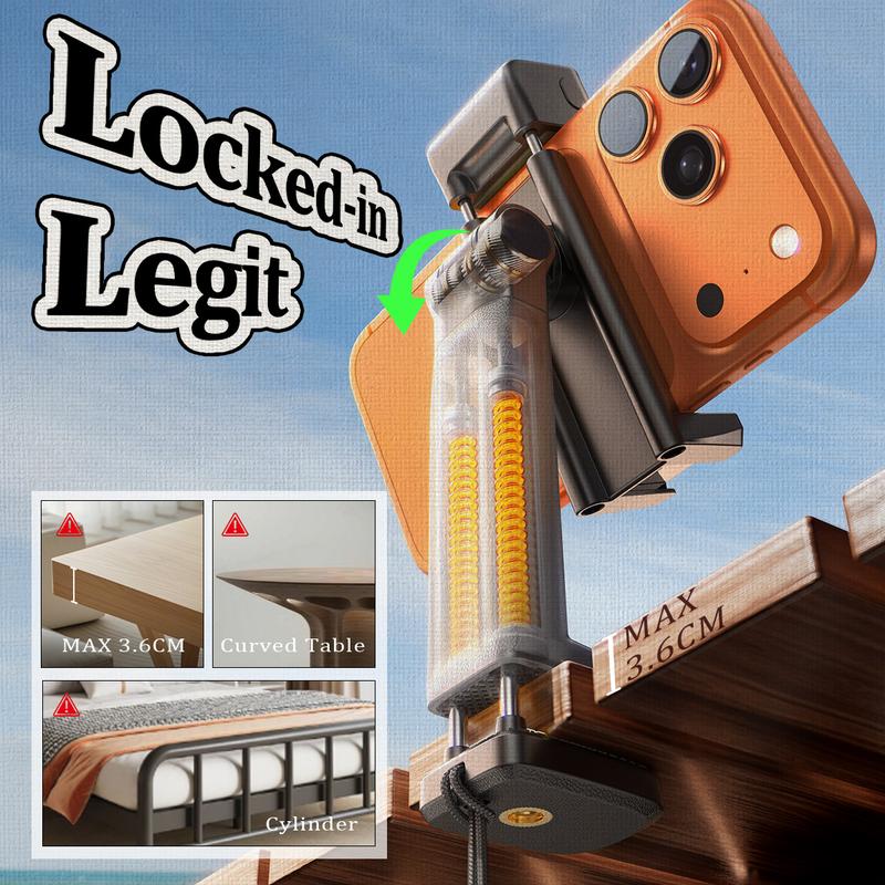 Lisen phone stand foldable travel stand with beauty light, 360-degree rotation axis, fixed bracket and lanyard, suitable for desks, airplanes, suitcases, cruise ships and outdoor use