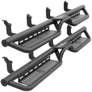 【Yzona】CrewMax Cab Running Boards Side Steps Compatible with 2022 2023 2024 2025 2026 Toyota Tundra Crew Max Cab, Two Stair Design Black Side Rails Nerf Bars (Black Powder Coated, Star Logo)