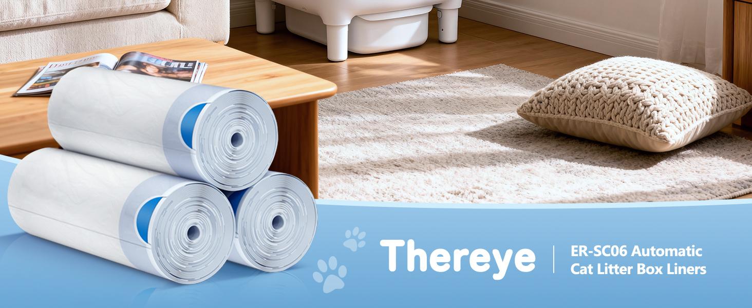 Thereye SC06 Open-Top Self-Cleaning Cat Litter Box special accessories, deodorization gel, and garbage bags