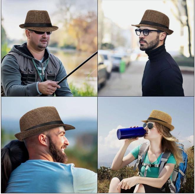 Men Women Summer Straw Fedora hat Trilby Cuban Sun Cowboy hat Panama Short Brim