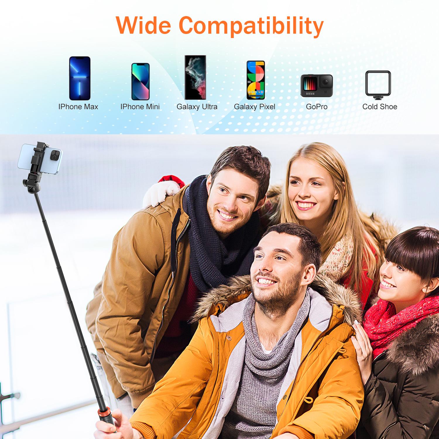62" Phone Tripod Selfie Stick Tripod with Remote, Enhanced Stability for Travel, Compatible with iPhone 15/14/13 & Android Devices