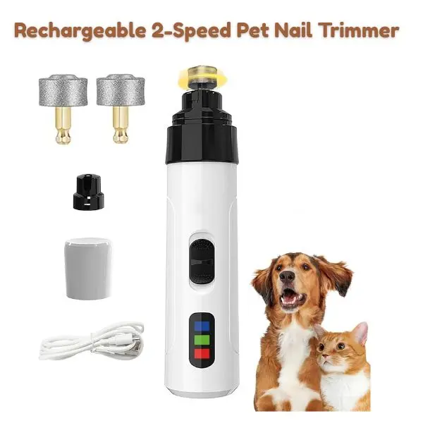 Quiet Dog Nail Grinder – Rechargeable 2-Speed Pet Nail Trimmer with 2 Grinding Wheels, Painless Grooming Tool for Small, Medium & Large Dogs and Cats